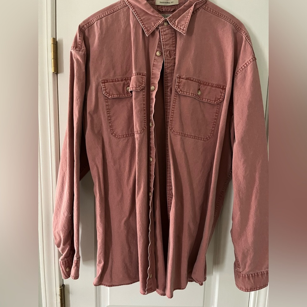 LL Bean Long Sleeve Red Canvas Button Down. XXL